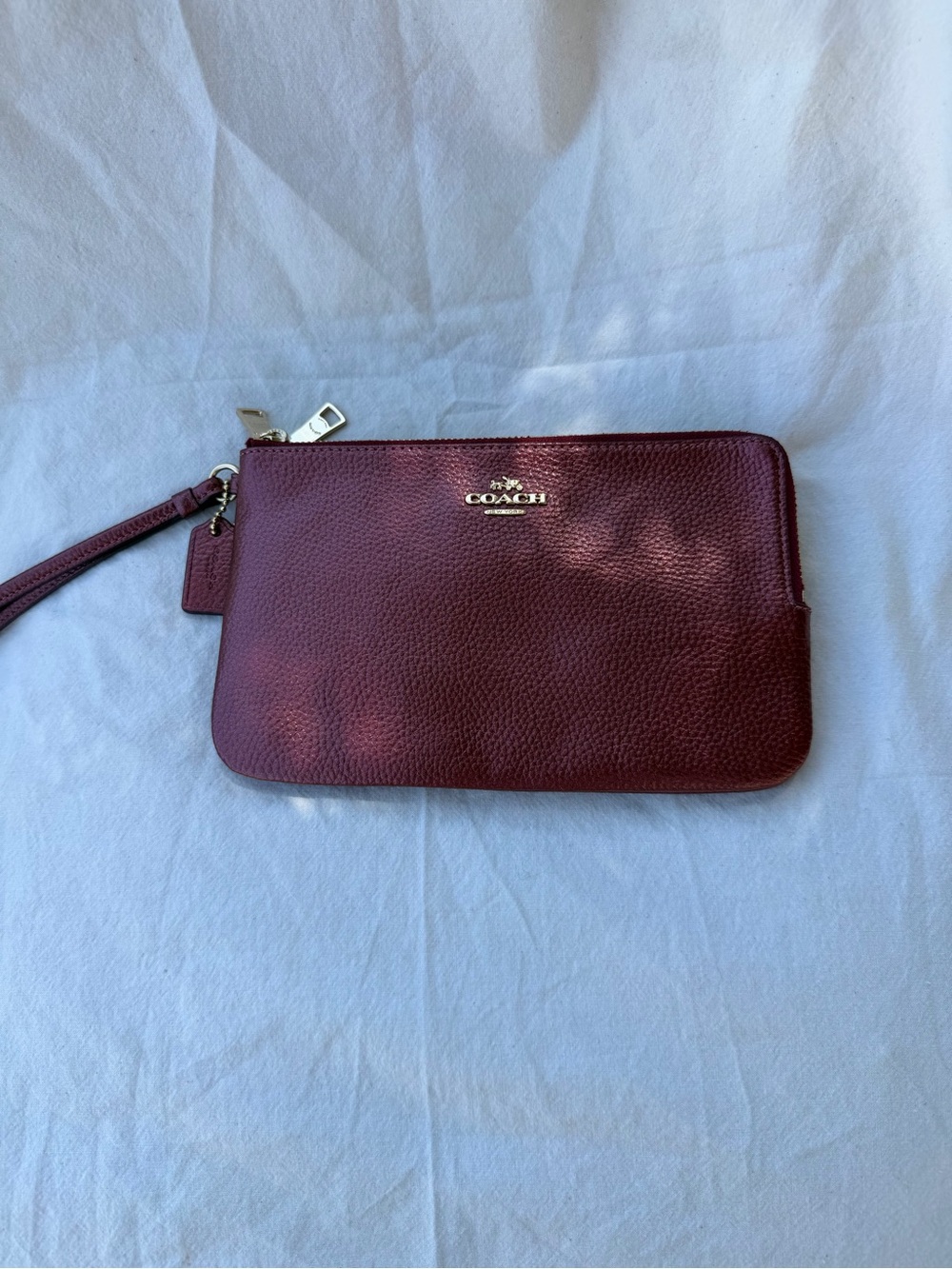 Coach Pebbled Leather Wristlet Clutch in Burgundy